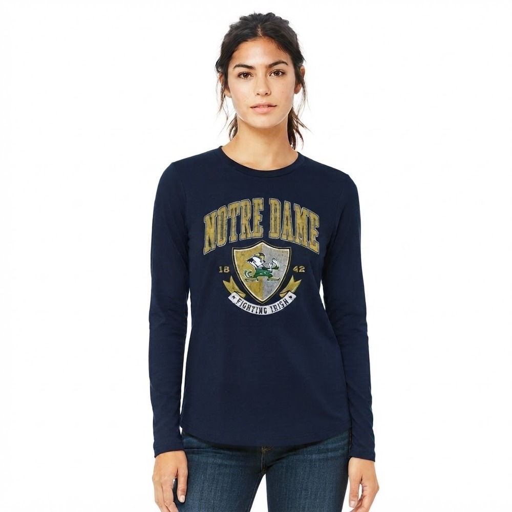 Pressbox Notre Dame T-Shirt Women Small Navy NWT Fighting Irish Long Sleeve